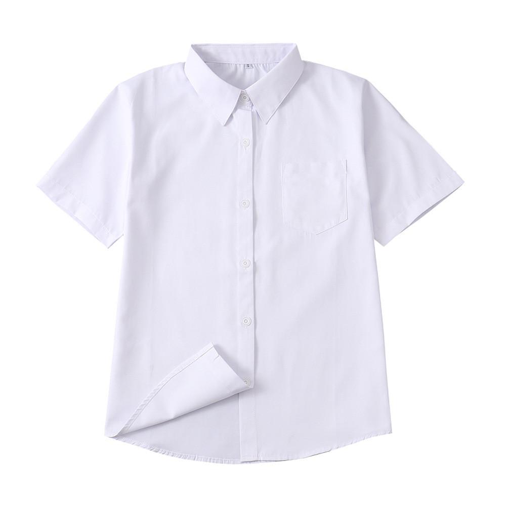 College Style Short Sleeve Shirt With Patching For Women Classroom Uniforms