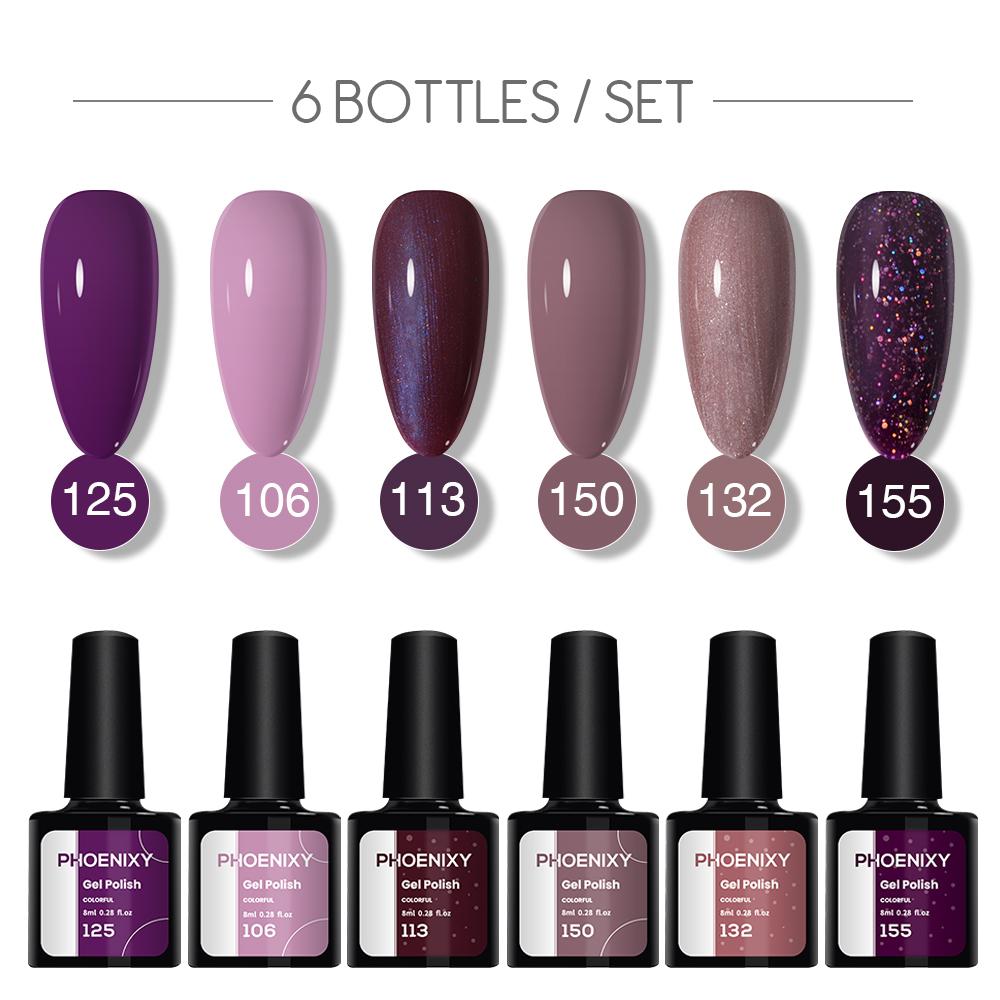 Набор лаков для ногтей PHOENIXY, 4/6/8/10 шт., гибридный полупостоянный светодиодный гель-лак для замачивания, все для маникюра, набор лаков для ногтей