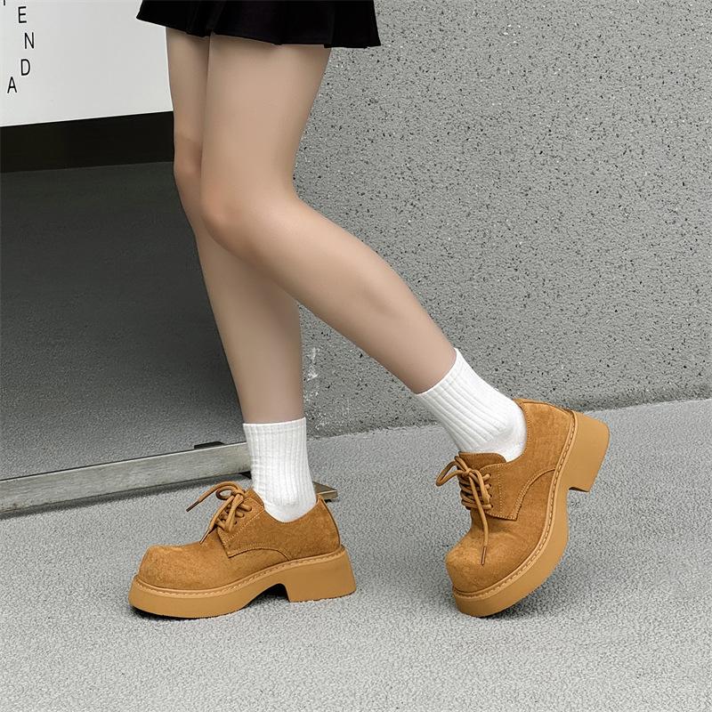 Туфли дерби мужские осенне-зимние туфли с большой головкой на платформе, рабочие туфли, дышащие низкие ретро кожаные туфли 9599-K