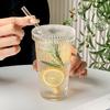 375ml Simple Stripe Glass Cup With Lid and Straw Transparent Juice Glass Tea Beer Can Mocha Milk Drink Cups Breakfast Coffee Mug