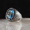 Blue Topaz Taşlı Kalem İşlemeli Gümüş Yüzük
