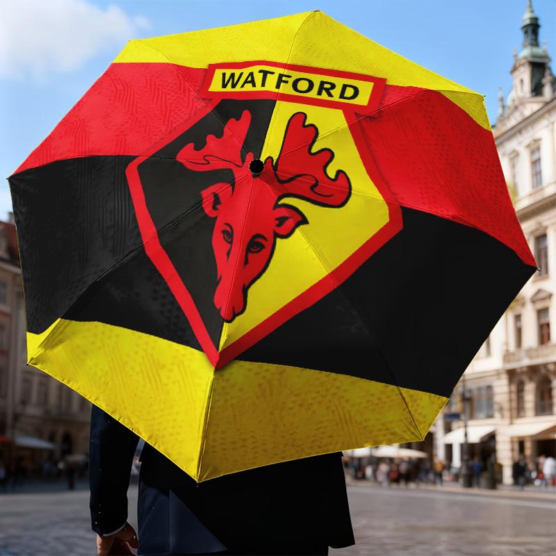 Wat-ford Football Crest Automatic Folding Umbrella - 8-Rib Travel Umbrella with Auto Open/Close & Portable Gifts for holidays or birthdays