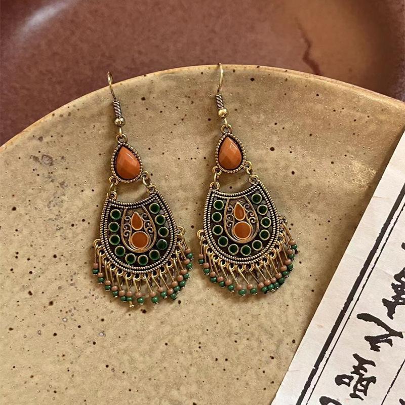 Капающее масло в китайском стиле, капающие водой рисовые бусины, серьги-крючки с бахромой, ретро-серьги, персонализированный креатив, серьги высокого класса, женские