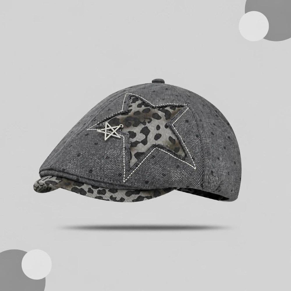 Leopard Denim Beret Hat Star Rivet Baseball Hat New Newsboy Cap Y2K