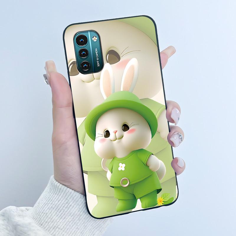 Чехол для Nokia G21 G11 Plus Милый Мультяшный Кролик с Сердечком Черный Мягкий Чехол из ТПУ Силикона Для NokiaG21 G 11 G11Plus Бампер Чехол для Телефона