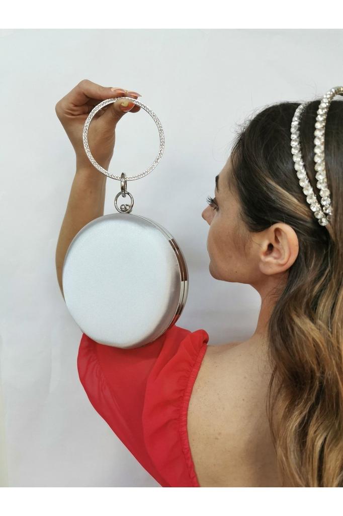 Women's Stylish and Useful Evening Dress Bag Women's Satin Saks Blue Round Evening Dress Clutch Portfolio Bag