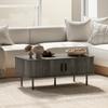 Coffee Table with Storage, Living Room Table with Slatted Tambour Sliding Doors and Foot Pads