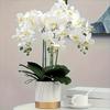 1 Elegant Artificial Orchid Marble Vase with Long Stems, White Orchids, Lush Green Leaves, Realistic Low Maintenance Home Decoration for Christmas