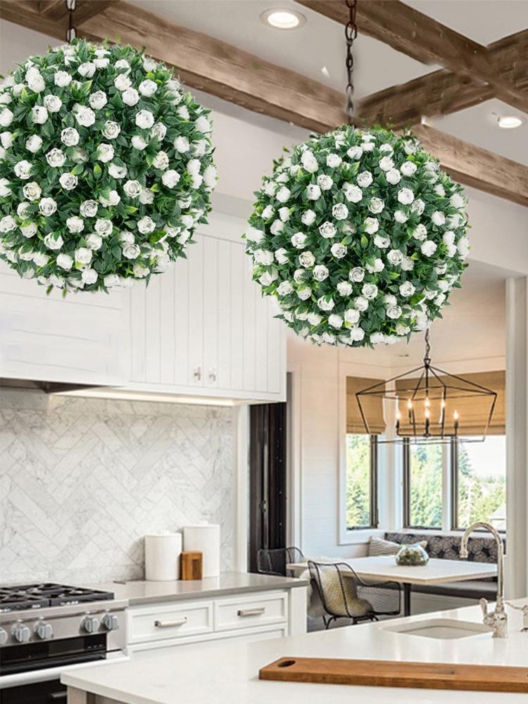 1PC Plastic Flower Ball Artificial Flower Ball 20cm Plant Ball with Eucalyptus Decorative Balls for Backyard Balcony Garden Wedding and Home Decor