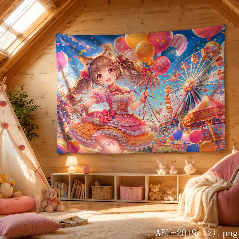 Cherry Blossom Kawaii Anime Girl Aesthetic Tapestry Soft Pastel Floral Wall Hanging Teen Dorm Bedroom Otaku Home Decor