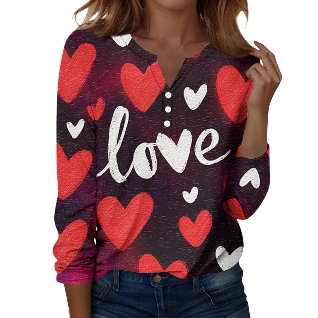 Женская футболка с рождественским принтом на пуговицах с длинным рукавом, повседневная, выходного дня, модная, базовая, с V-образным вырезом, обычная