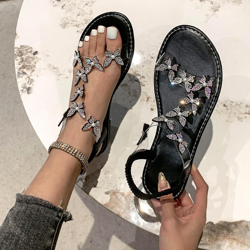 Женские элегантные сандалии-бабочки, легкие отпускные туфли на плоской подошве с эластичным ремешком на щиколотке, летние пляжные туфли из ПВХ