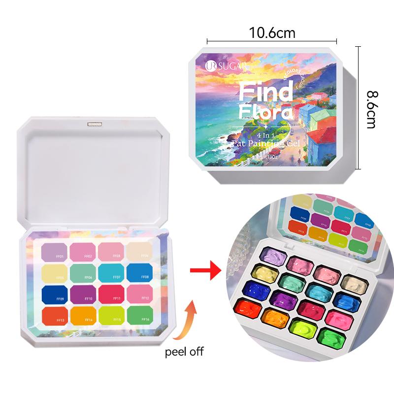 UR SUGAR 4 in 1 16 Colors Pat Painting Gel For Gradient Stamping Drawing Pattern UV/LED Gradient Patting Gel Palette