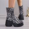 Мода 2025 Новые ботинки Леопард Толстый высокий каблук Круглый носок Платформа Ботильоны Панк Готика Мода Роскошный Повседневный Удобный Платформа Женские Ботинки