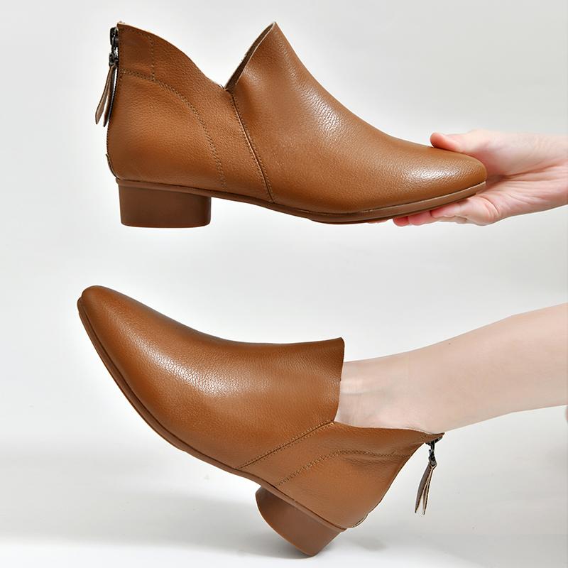 2024 Осень Новые Ретро Женские Ботинки Натуральная Кожа Ботильоны Современные Острые Носки Кожаные Туфли Вестерн Ботинки Челси