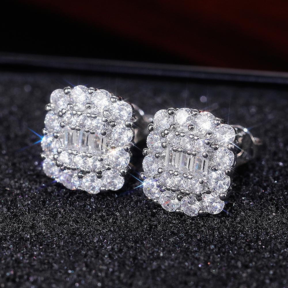 Новые ослепительные серьги-гвоздики с кубическим цирконием, роскошные серебряные серьги с геометрическим рисунком для женщин, универсальный аксессуар, свадебные украшения