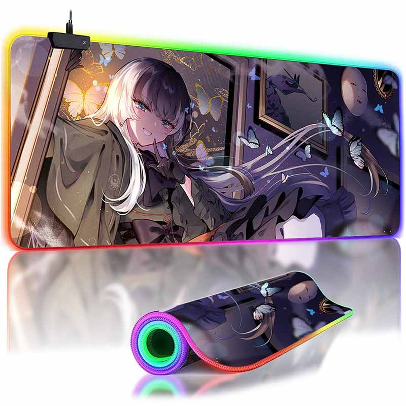 RGB Backlit Kawii Virtual Idol Anime Mouse Pad Cute Anime Grils Lager Gamer J_Juufuutei R_Raden Mouse Mat Non-Slip Keyboard Mat