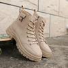 2024 Универсальные женские ботильоны из кожи на толстой подошве со шнуровкой Короткие ботинки Женская осенне-зимняя обувь на толстой подошве из резины