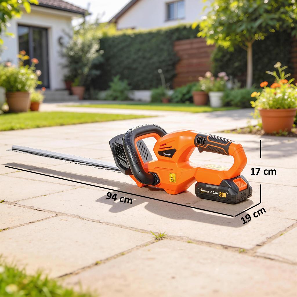 Electric Hedge Trimmer Cordless Battery-powered Hedge Cutter with 100 W Motor Power Cordless 51cm Cutting Length ABS Orange