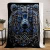 Intricate bear face design with Celtic-inspired blue and silver patterns. for all seasons blanket lunch break throw gift