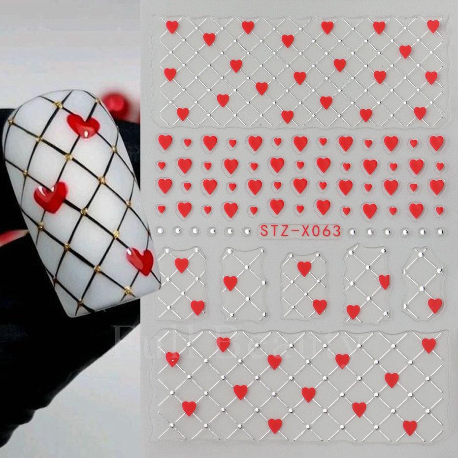 Nail Art Stickers Ins Valentine's Day French Red Love Silver Line Grid Love Nail Stickers