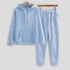 2 Pcs/Set Women Hoodie Pants Suit Solid Color Plush Long Sleeves Thick Top Elastic Waist Ankle-banded Trousers Sport Fitness