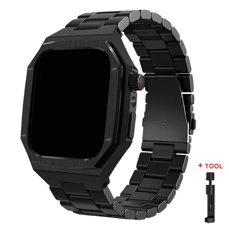 Роскошный металлический набор для модификации для Apple Watch 11 46мм 42мм Ремешок из нержавеющей стали + Металлический корпус для Iwatch Series10 42 46мм Браслет