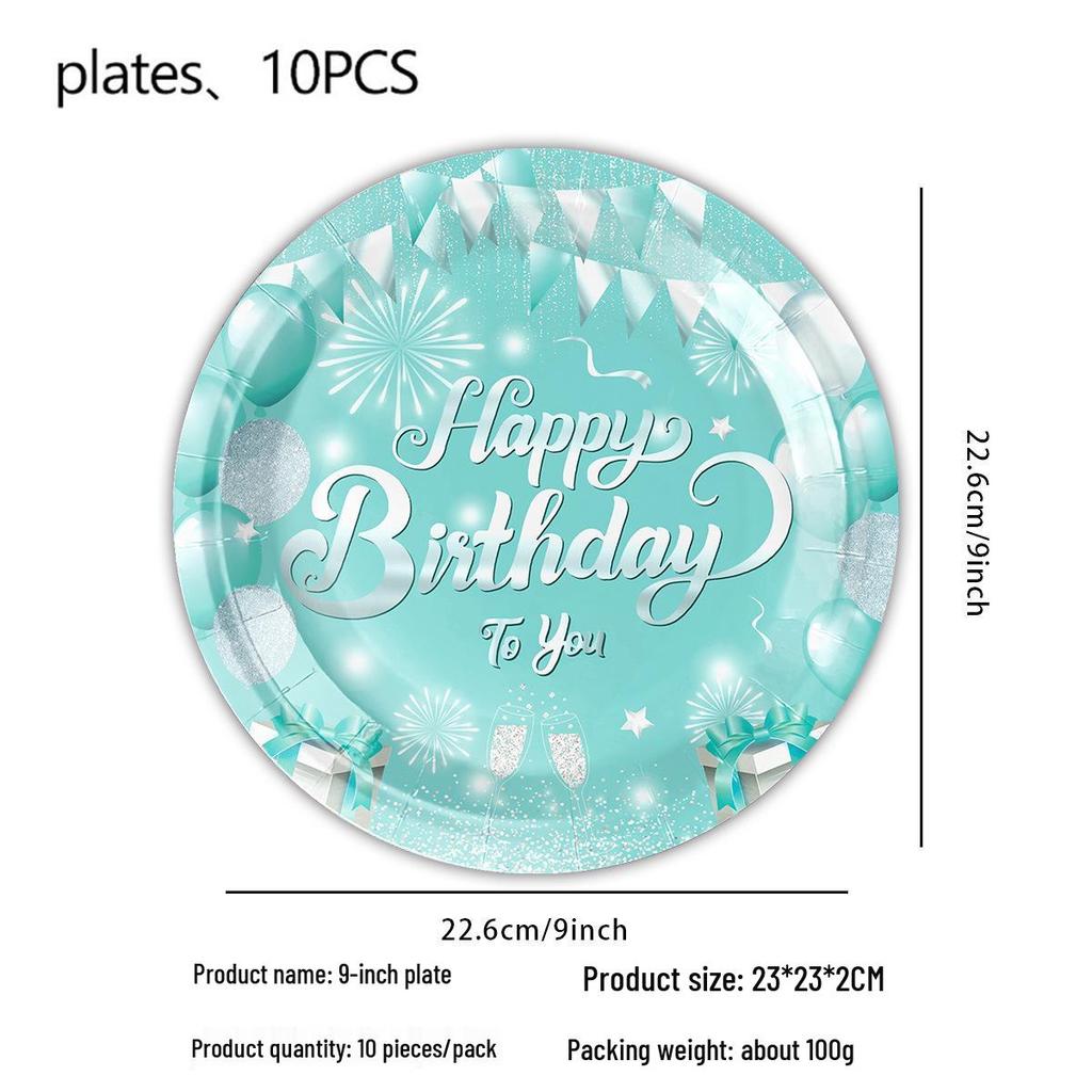 Украшения для вечеринки в честь дня рождения в цвете Тиффани: Бумажные тарелки, флажки и салфетки
