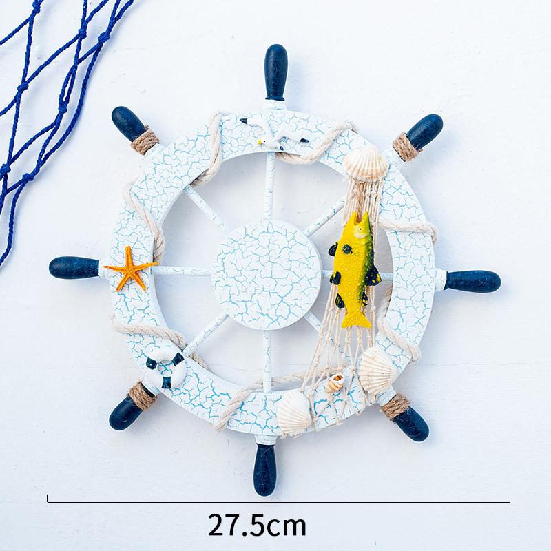 Wooden Helm Rudder Anchor Decoration Home Bedroom Theme Ornament Wall Rudder Ornament Boat Steering Wheel Wall Hanging