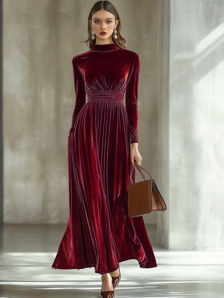 2025 Женское элегантное платье из золотого бархата с длинными рукавами, приталенное, с пышной юбкой, для осени/зимы