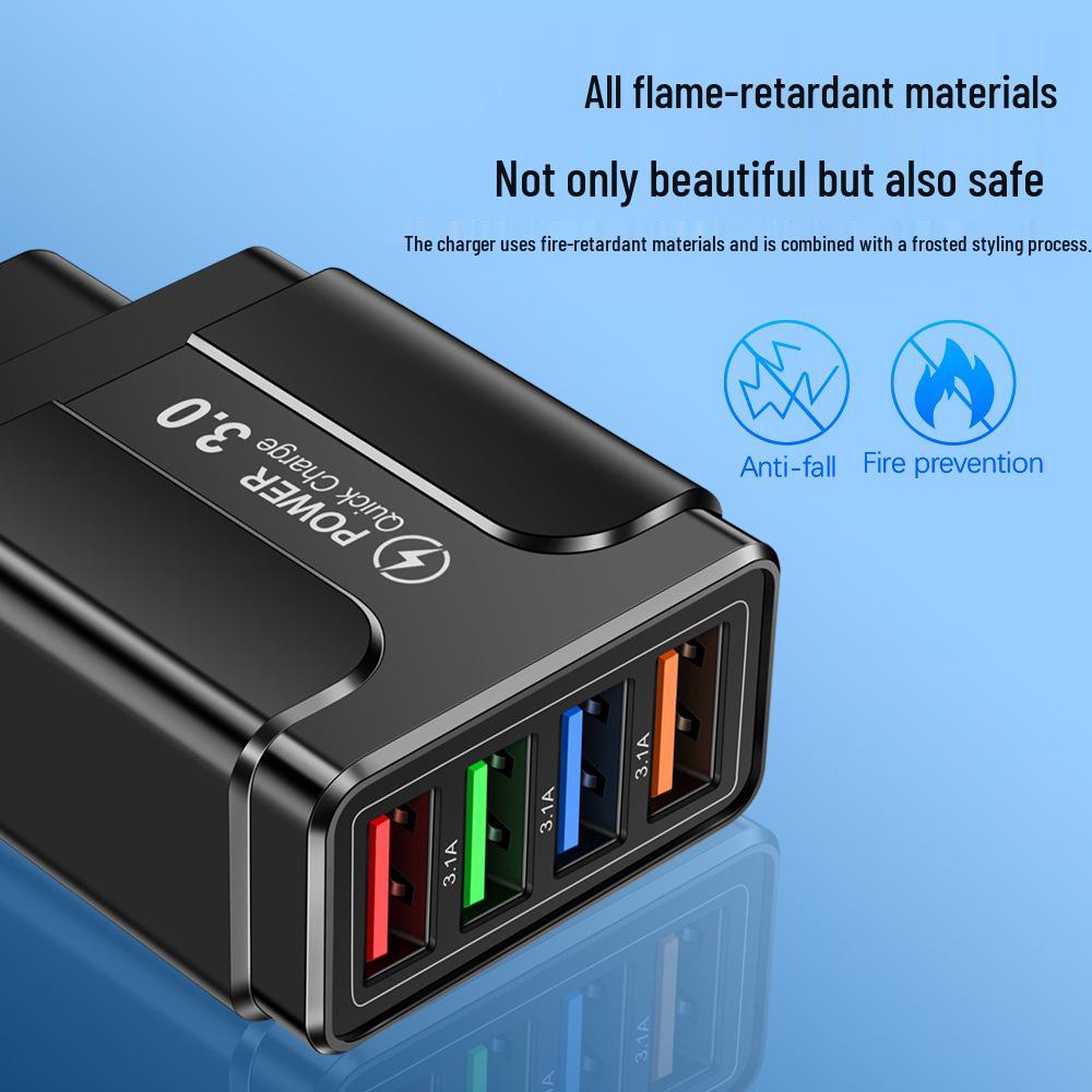 Светящееся 4-портовое USB-зарядное устройство для путешествий, 3,1 А, совместимо с US/EU/UK