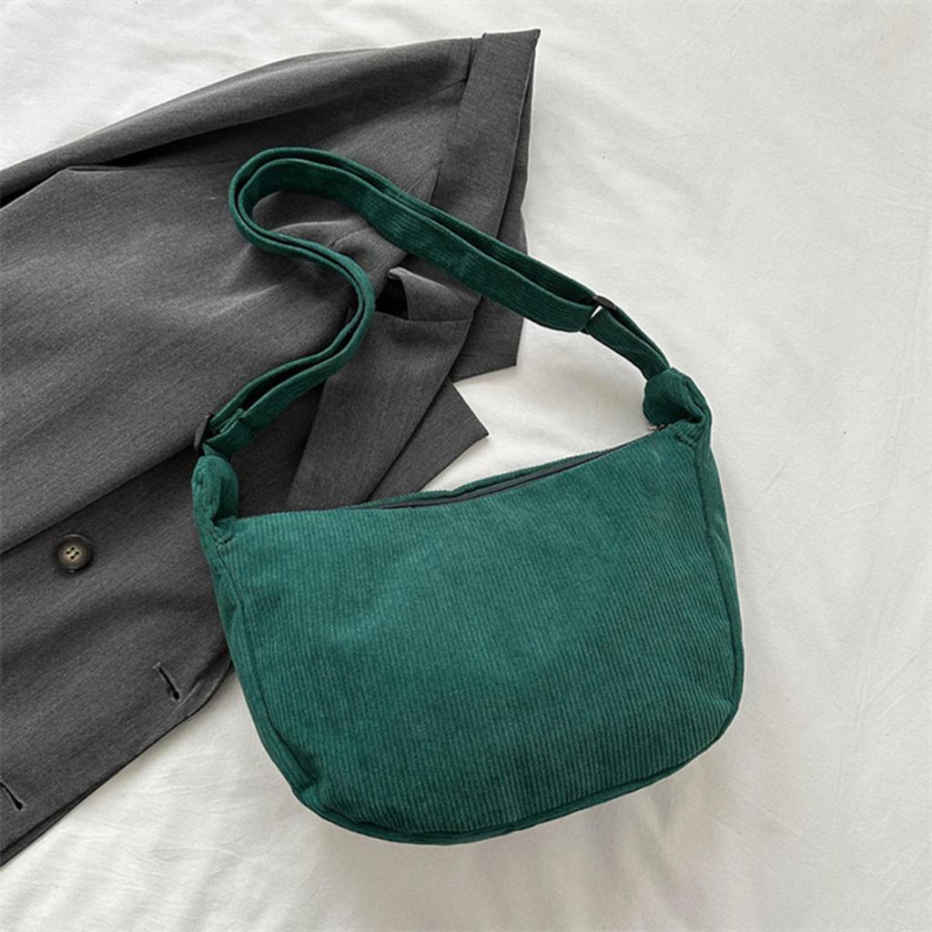Corduroy Shoulder Bag Minimalist Crossbody Bag Women's Handbags Fashion Fabric Underarm Pouch Solid Color Zipper Female Handbag