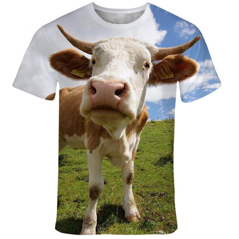 Забавная дизайнерская футболка с изображением коровы, мужская одежда, короткие рукава, футболка с круглым вырезом, 3D-принт, симпатичная ферма животных, повседневные футболки для активного отдыха