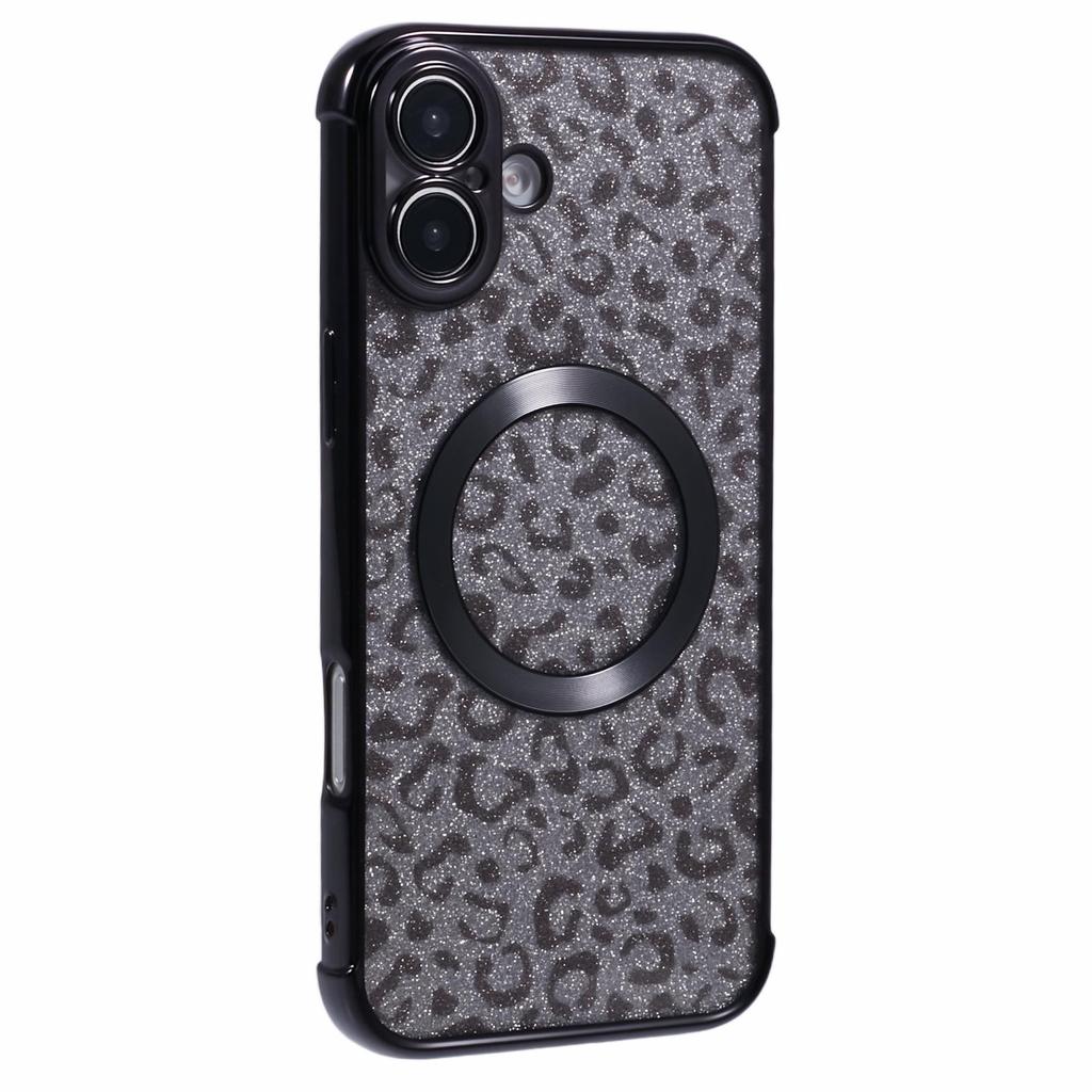 For iPhone 16 Plus Case Compatible with MagSafe Sparkly Leopard Print Clear TPU Phone Cover