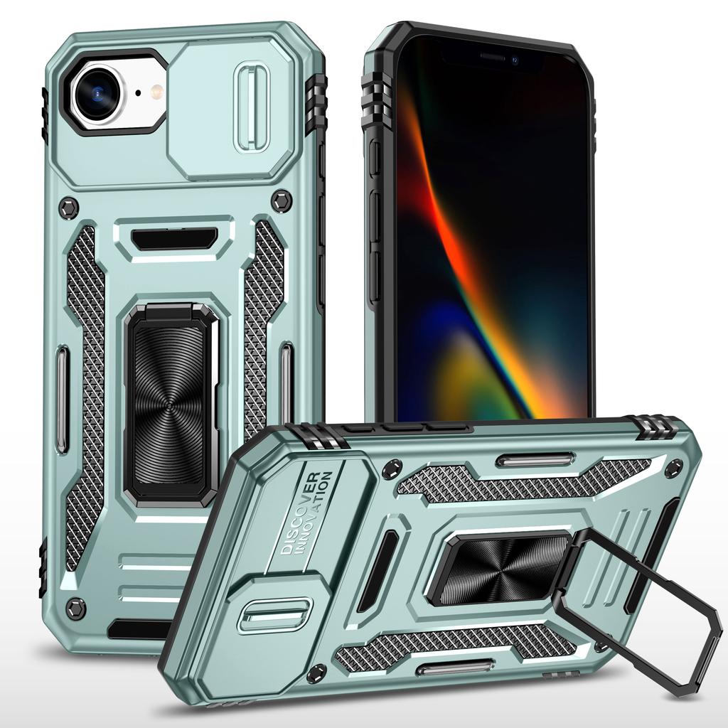 For iPhone 16e Case Kickstand Slide Lens Lid PC+TPU Drop