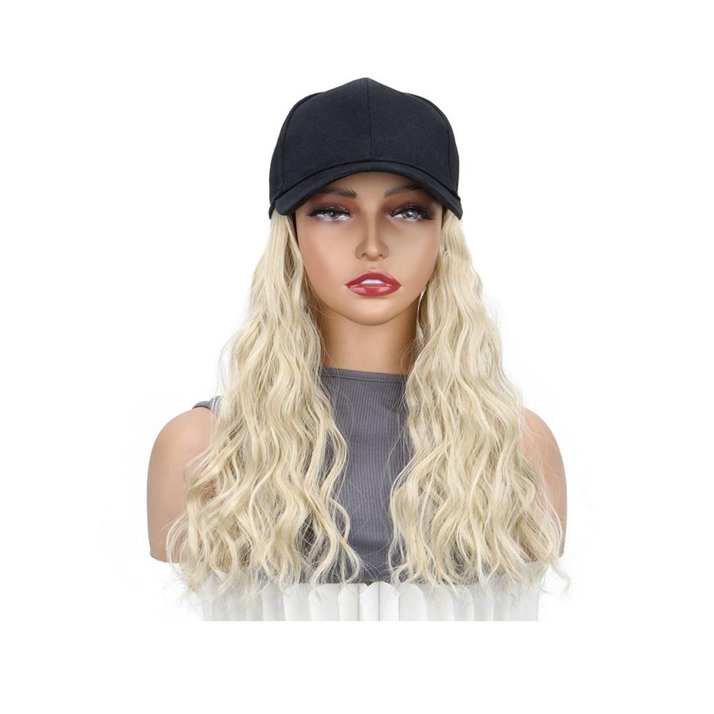 Baseball Cap One-piece Medium Length Water Wave Wig 17 Inch Curly Wave Hair Piece For Women Girls