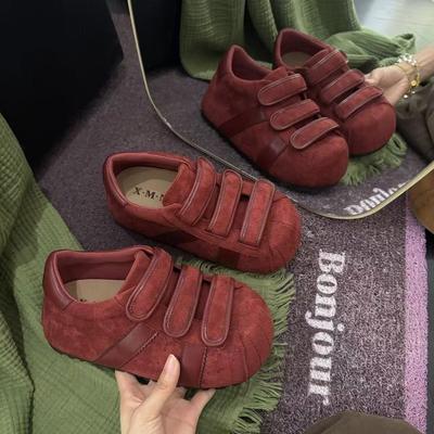 Уродливые милые кроссовки с ракушечным носком, женские, новые, ретро, из матовой кожи, на липучках, с большой головой, на платформе, женские туфли