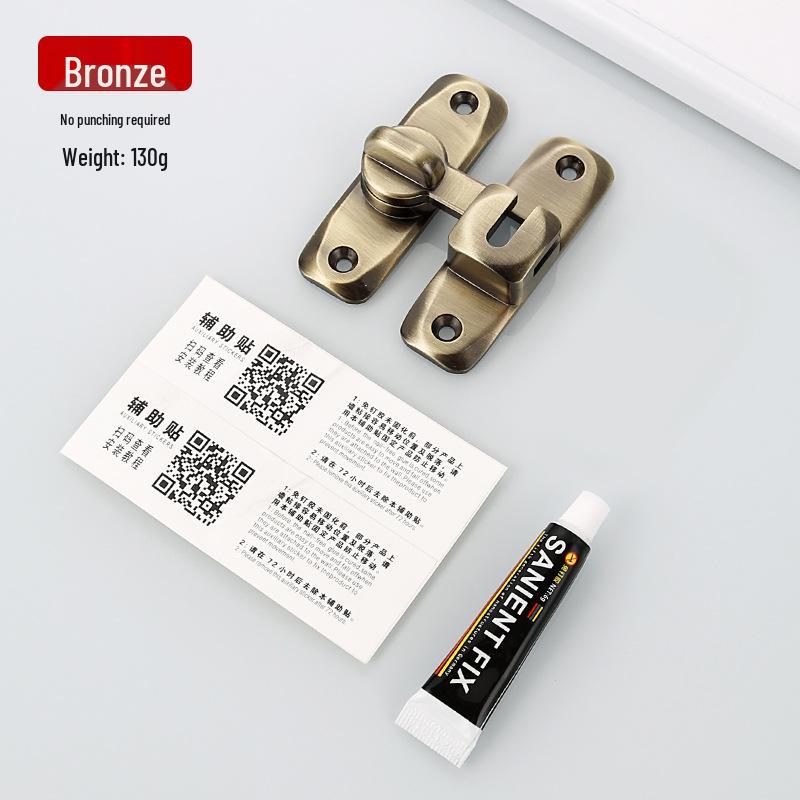 Thickened Zinc Alloy No-Drill 90° Door Latch & Sliding Bolt Lock