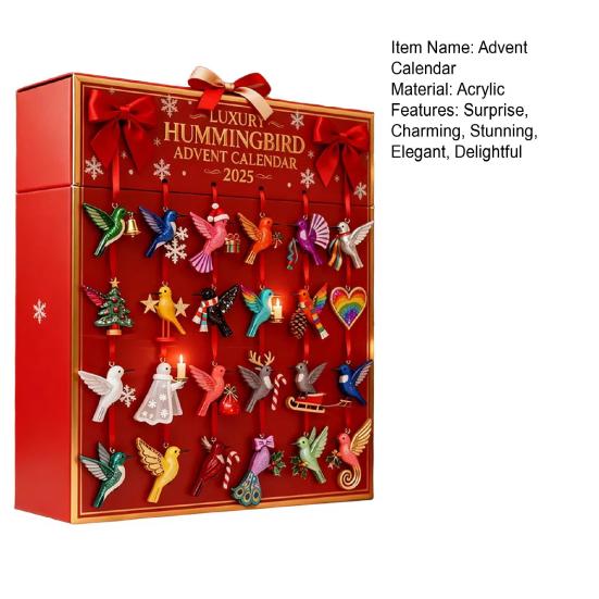 2025 Календарь Адвента с колибри 24 дня Рождественский календарь обратного отсчета на птичью тематику Акриловые колибри Рождественская елка Праздничный подарок