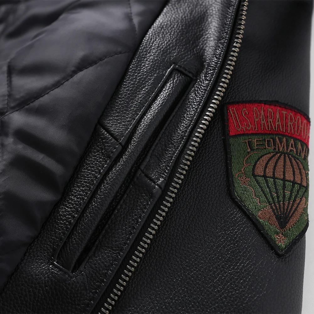 Китайский размер мужская куртка из натуральной кожи стеганые заплатки 100% коровья кожа и натуральный мех воротник летное пальто одежда летчика зимняя азиатский размер M613