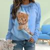 Fall Autumn Women'S Fashion O Neck Long Sleeve T-Shirt Loose Clothes A Soft and Cuddly Cat Print T Shirt for Girls Street