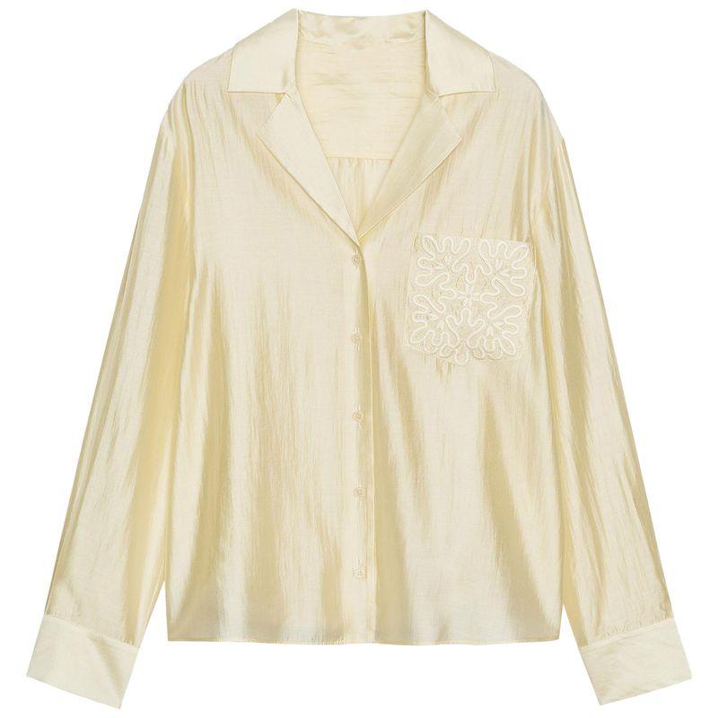 Zaprha 2025 Autumn New Pure Desire Style Lapel Long sleeve Embroidery Pocket Decoration Shirts Top 4786179