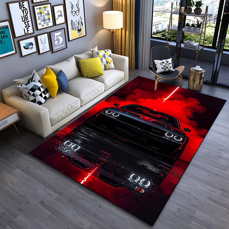"Sports Car with Red Glow Decor" suitable as a non-slip mat for the living room or bedroom sofa