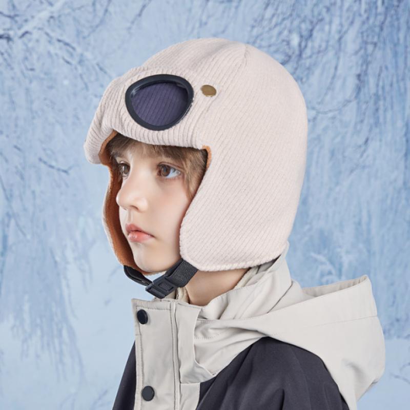 Детская зимняя шапка с очками, флисовая подкладка, детская шапка-чепчик с ушами, теплая детская шапка для катания на лыжах и отдыха на природе для девочек и мальчиков