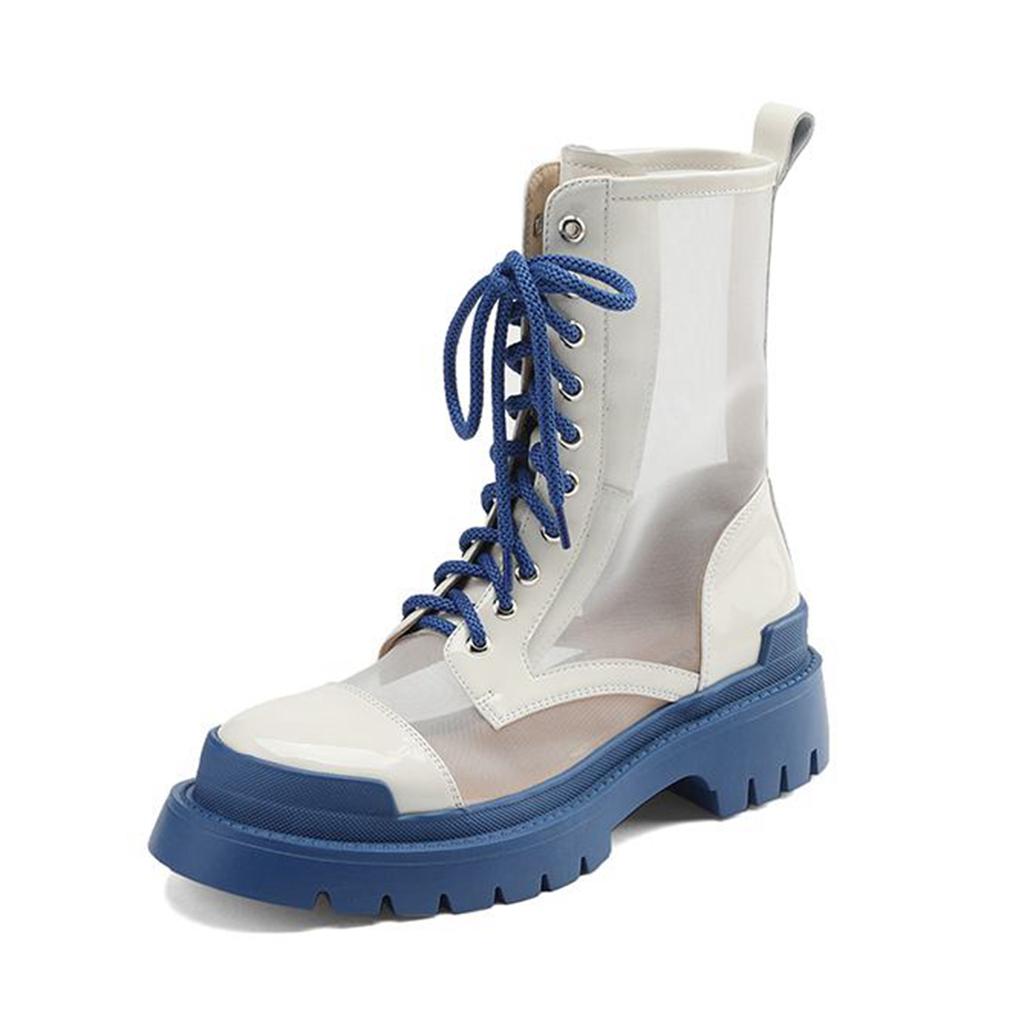 Krazing Pot Летние ботинки из овчины с круглым носком, модные ботильоны из воздушной сетки с заклепками и перекрестной завязкой