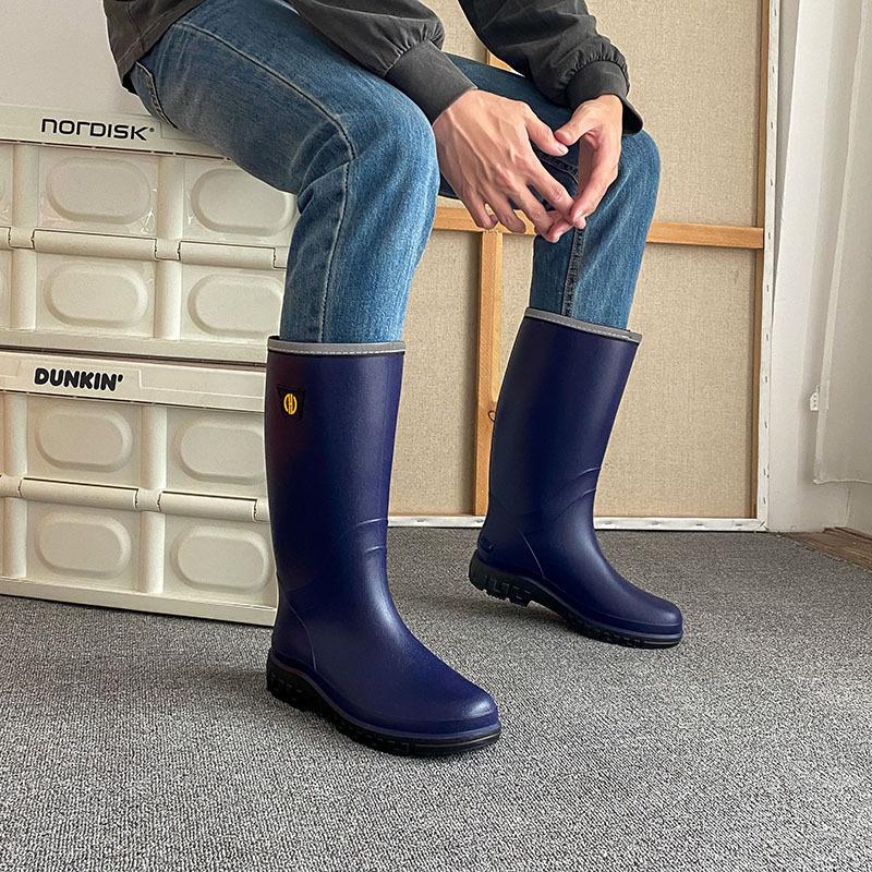 Men's Four Seasons Waterproof Anti-Skid High-Top Rubber Boots for Rain, Car Washing, and Fishing.