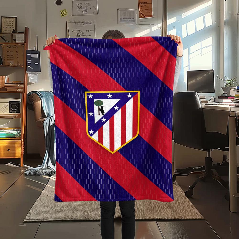 1Pc Atletico Madrid Logo Print Flannel Blanket High Quality Warm Comfortable Cover for All Seasons Perfect for Gifts Home Decor