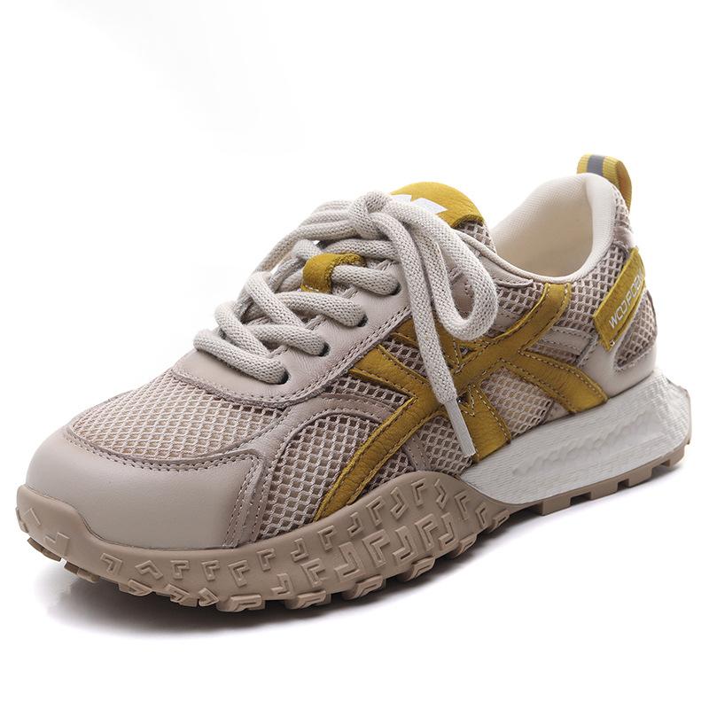Johnature Спортивная повседневная женская обувь, дышащая сетчатая вставка, натуральная кожа, шнуровка, удобные кроссовки