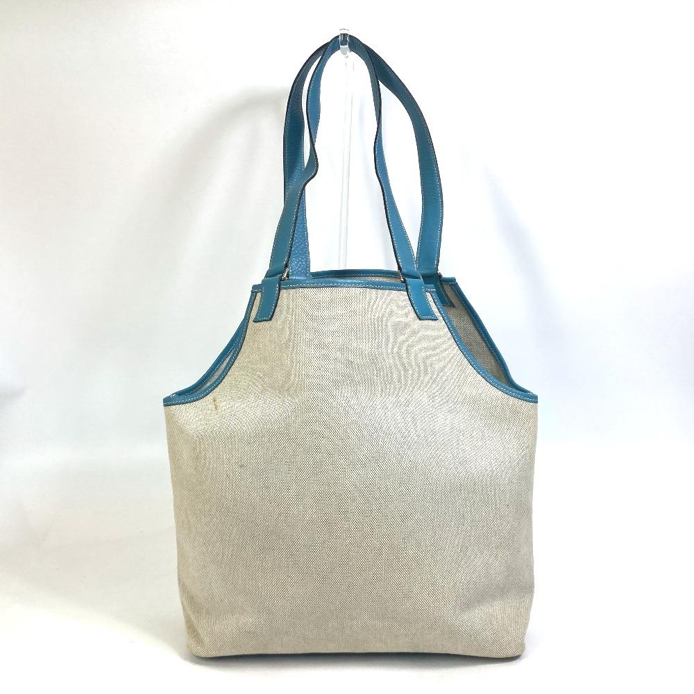 HERMES Shoulder Bag Jardine PM Tote Bag ToileH / Taurillon Clemence blue/natural