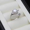 Freshwater Adjustable Pearl Rings For Women,Cubic Zircon Sterling Silver Pearl Ring Mom Wife Birthday Gift White